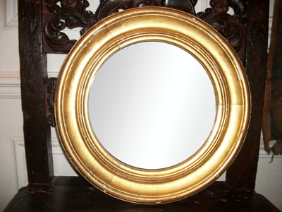 Petit miroir rond bois doré